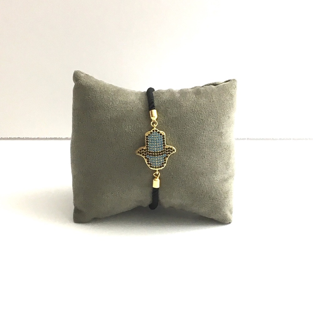 Adjustable Black String Bracelet with the Hamsa.